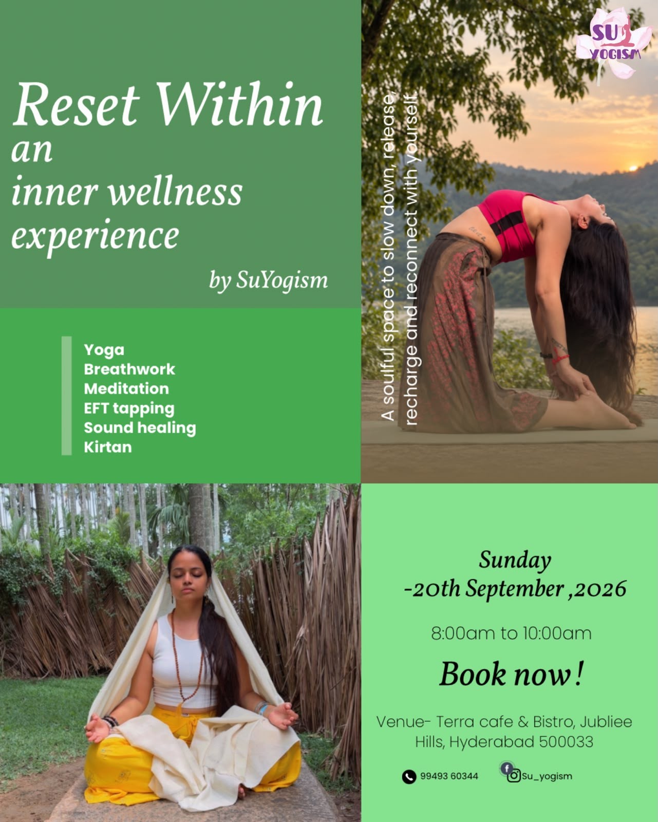 Reset Within: An Inner Wellness Experience by SuYogism — event poster with date, time, and venue details